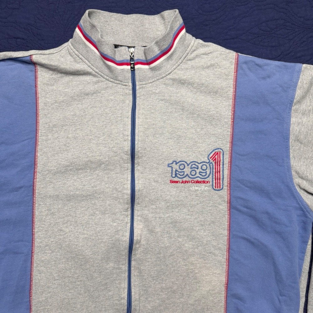 Y2K Sean John Collection Mens XXL Grey Full Zip Track Jacket 1969 Embroidered